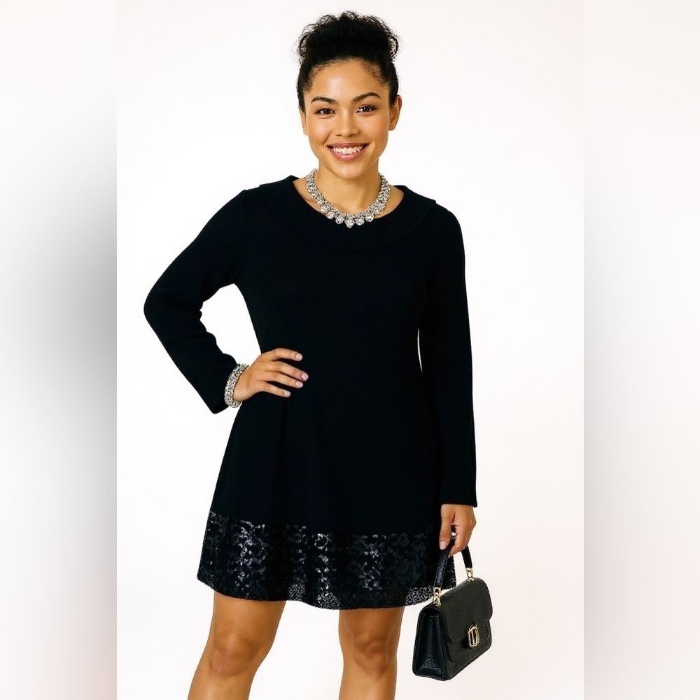 Vera Wang 100% wool cocktail partydress with a band of sequins around the bottom